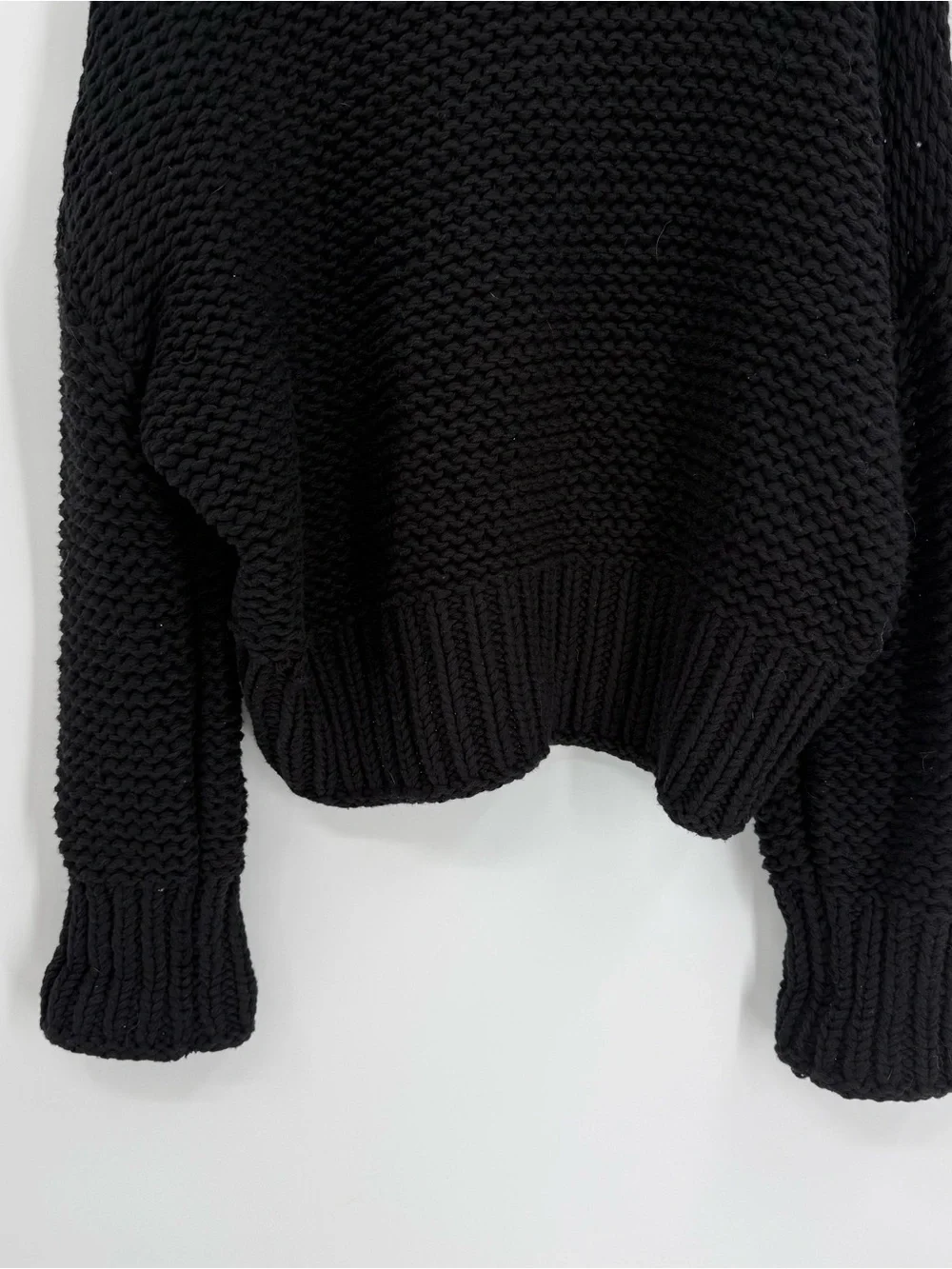 Free People Womens Sweater My Only Sunshine Size L Black Chunky Knit Mock Neck